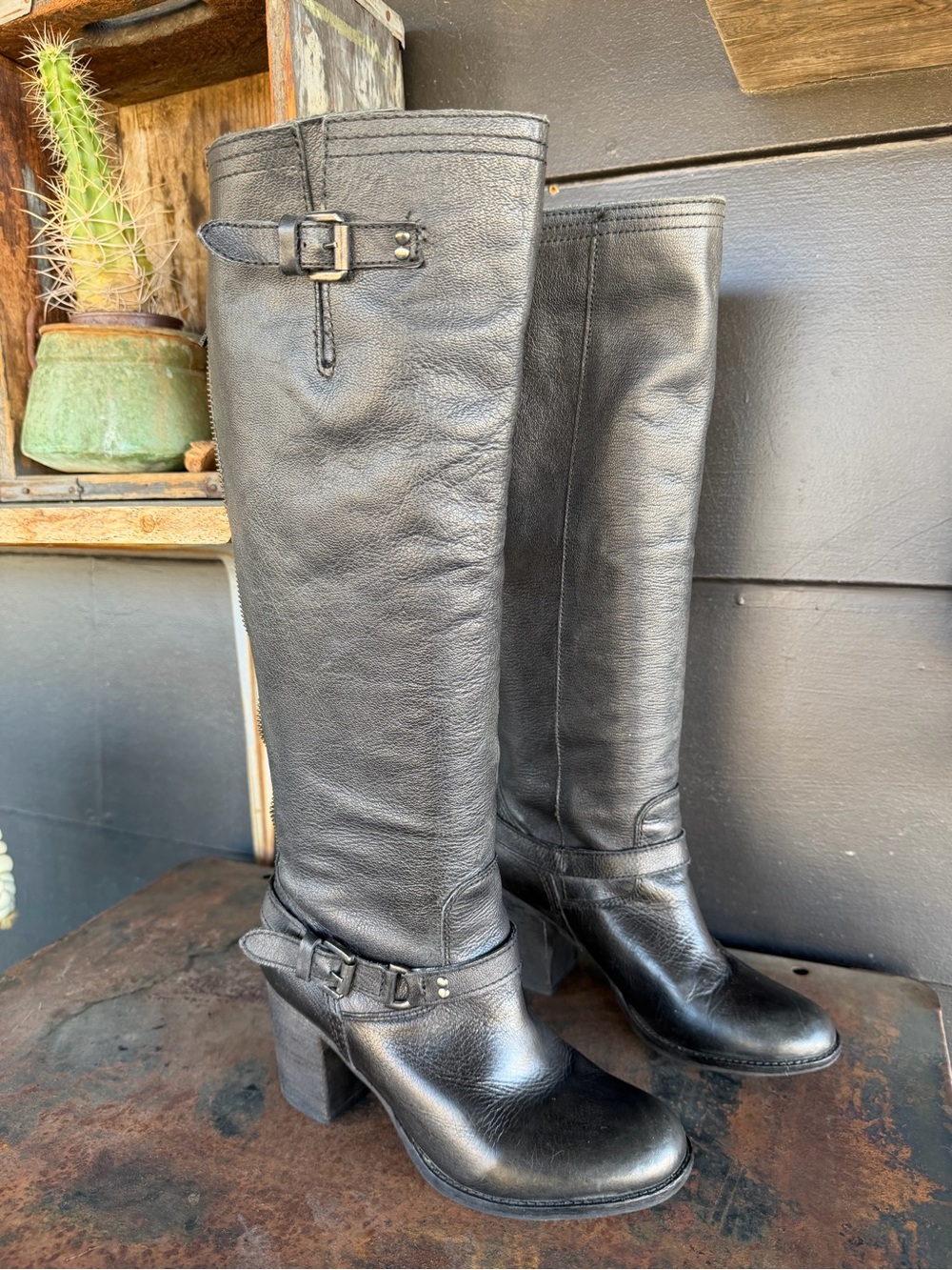 Steve Madden Black Leather Randommm Tall Moto Boots 7.5M